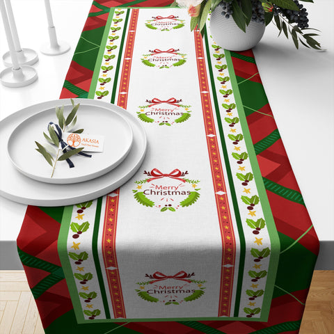 Merry Christmas Table Cover|Snowflake Table Runner|Pine Tree Needles Table Decor|Red Green Kitchen Decor|Xmas Table Sheet|Winter Tablecloth
