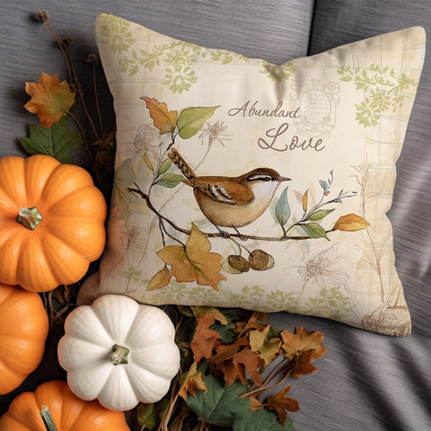 Autumn Bird Pillow Case|Fall Pillowcase|Cozy Throw Pillowtop|Seasonal Cushion Cover|Autumn Pillow Sham|Sparrow Cushion Case|Fall Home Decor