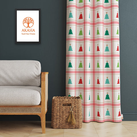 Winter Trend Curtain|Pine Tree and Red Berry Print Curtain|Geometric Curtain|Xmas Decor|Christmas Curtain|Thermal Insulated Window Treatment