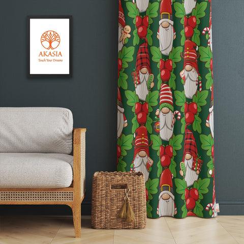 Christmas Curtain|Winter Trend Curtain|Xmas Ho Ho and Gnome Print Curtain|Candy Cane Living Room Curtain|Thermal Insulated Window Treatment