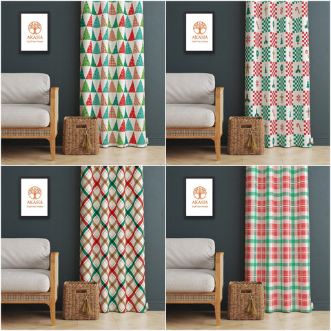Geometric Winter Trend Curtain|Christmas Curtain|Winter Home Decor|Xmas Plaid Living Room Curtain|Thermal Insulated Window Treatment