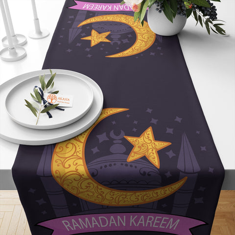 Ramadan Kareem Print Table Centerpiece|Islamic Table Runner|Eid Mubarak Table Decor|Religious Table Dressing|Mystic Authentic Tablecloth
