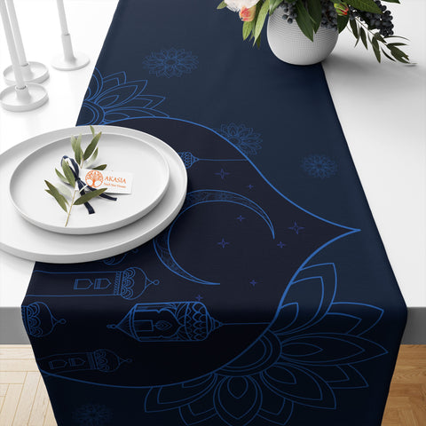 Lantern Print Table Runner|Islamic Table Runner|Mystic Authentic Tablecloth|Eid Mubarak Table Decor|Religious Table Dressing for Ramadan
