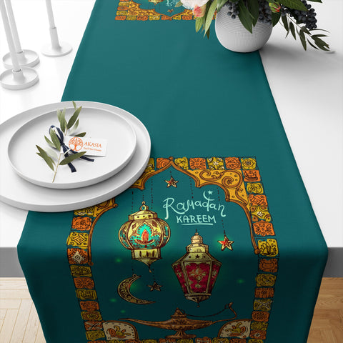 Islamic Table Runner|Ramadan Kareem Print Table Centerpiece|Eid Mubarak Table Decor|Religious Table Dressing|Mystic Authentic Tablecloth