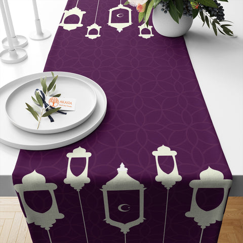 Lantern Print Table Runner|Islamic Table Runner|Mystic Authentic Tablecloth|Eid Mubarak Table Decor|Religious Table Dressing for Ramadan