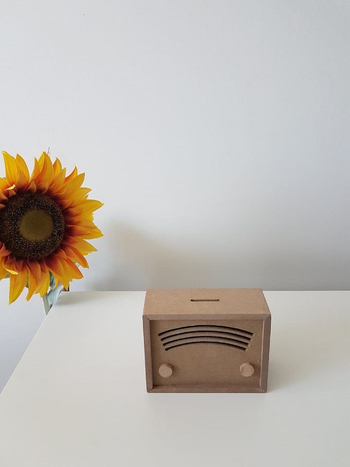 Unfinished Wooden Money Box|Wooden Decor|Ready to Paint, Varnish, Decoupage|Custom Unfinished Wood DIY Supply|Radio Shaped|Housewarming Gift