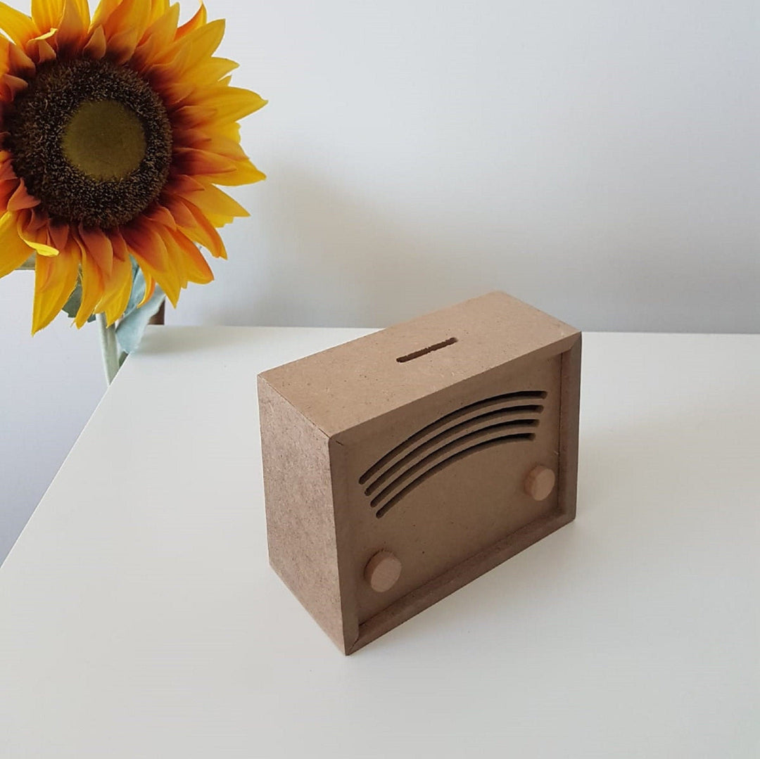 Unfinished Wooden Money Box|Wooden Decor|Ready to Paint, Varnish, Decoupage|Custom Unfinished Wood DIY Supply|Radio Shaped|Housewarming Gift
