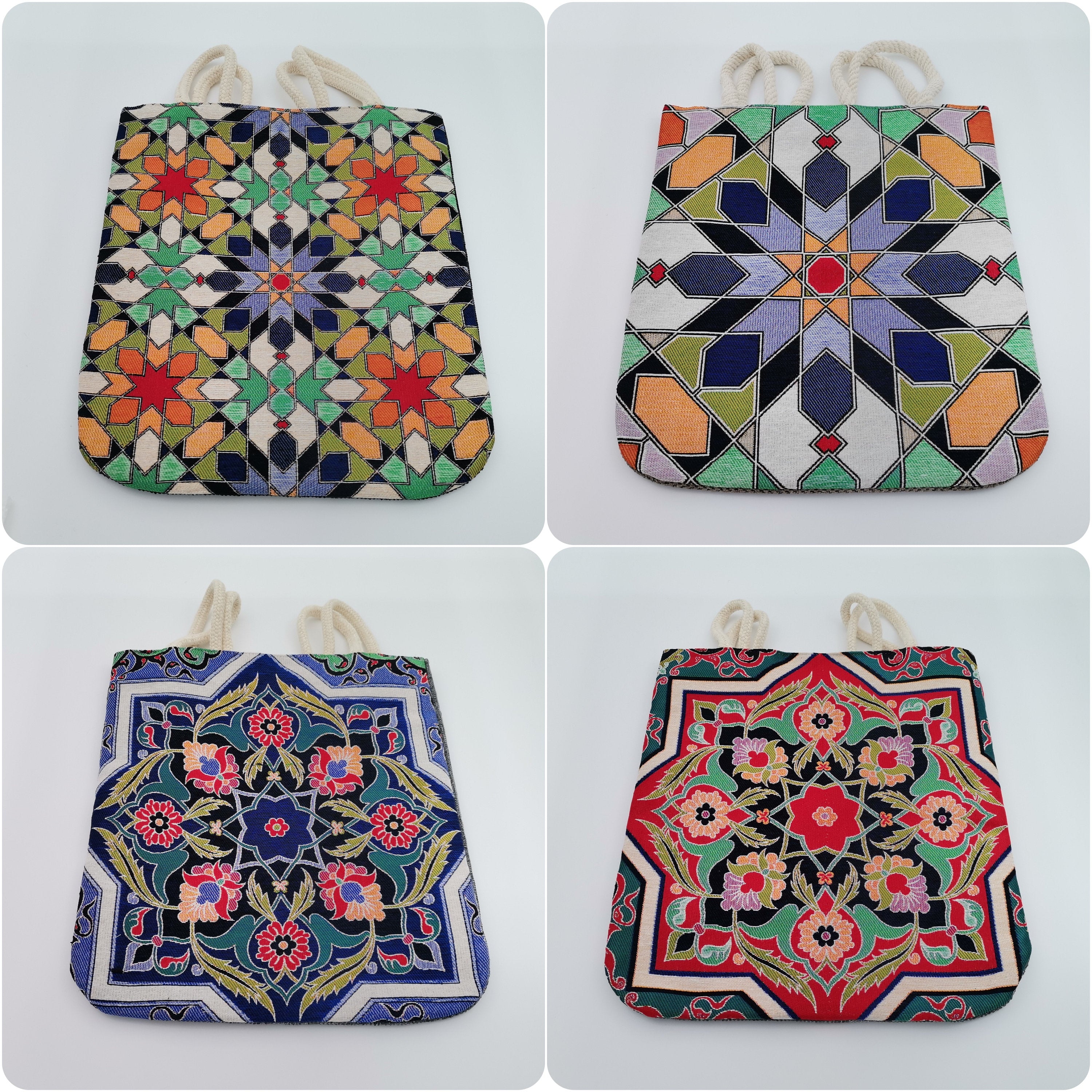 Gobelin Tapestry Shoulder Bag|Handmade Carpet Bag|Tile Pattern