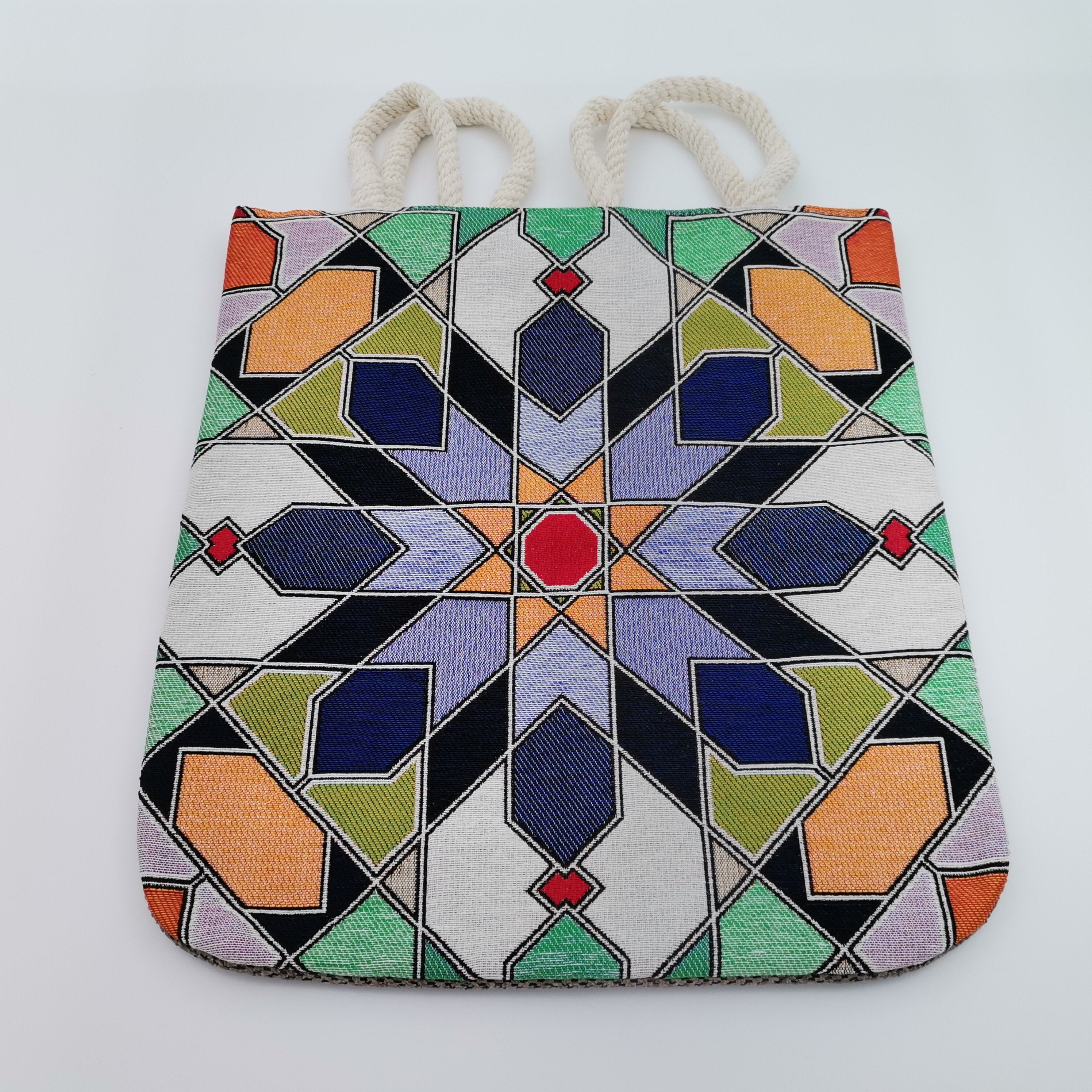 Gobelin Tapestry Shoulder Bag|Handmade Carpet Bag|Tile Pattern