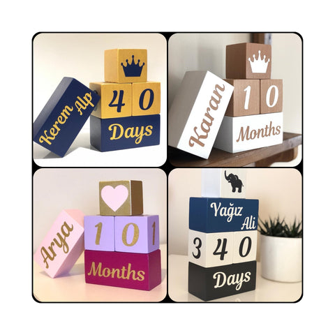 Set of 5 Custom Wooden Name Blocks|Personalized Baby Name Sign Cube|Nursery Decor For Baby|Wood Baby Shower Gift|New Mom Gift|Age Block Deco