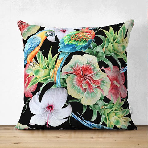 Tropical Jungle Pillow Cover|Colorful Leaves and Animals Cushion Case|Floral Wild Animals Pillowtop|Decorative Pillowcase|Summer Trend Decor