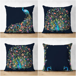 Peacock Pillow Case|Decorative Cushion Cover|Animal Print Home Decor|Housewarming Turquoise Black Cushion Case|Floral Peacock Throw Pillow