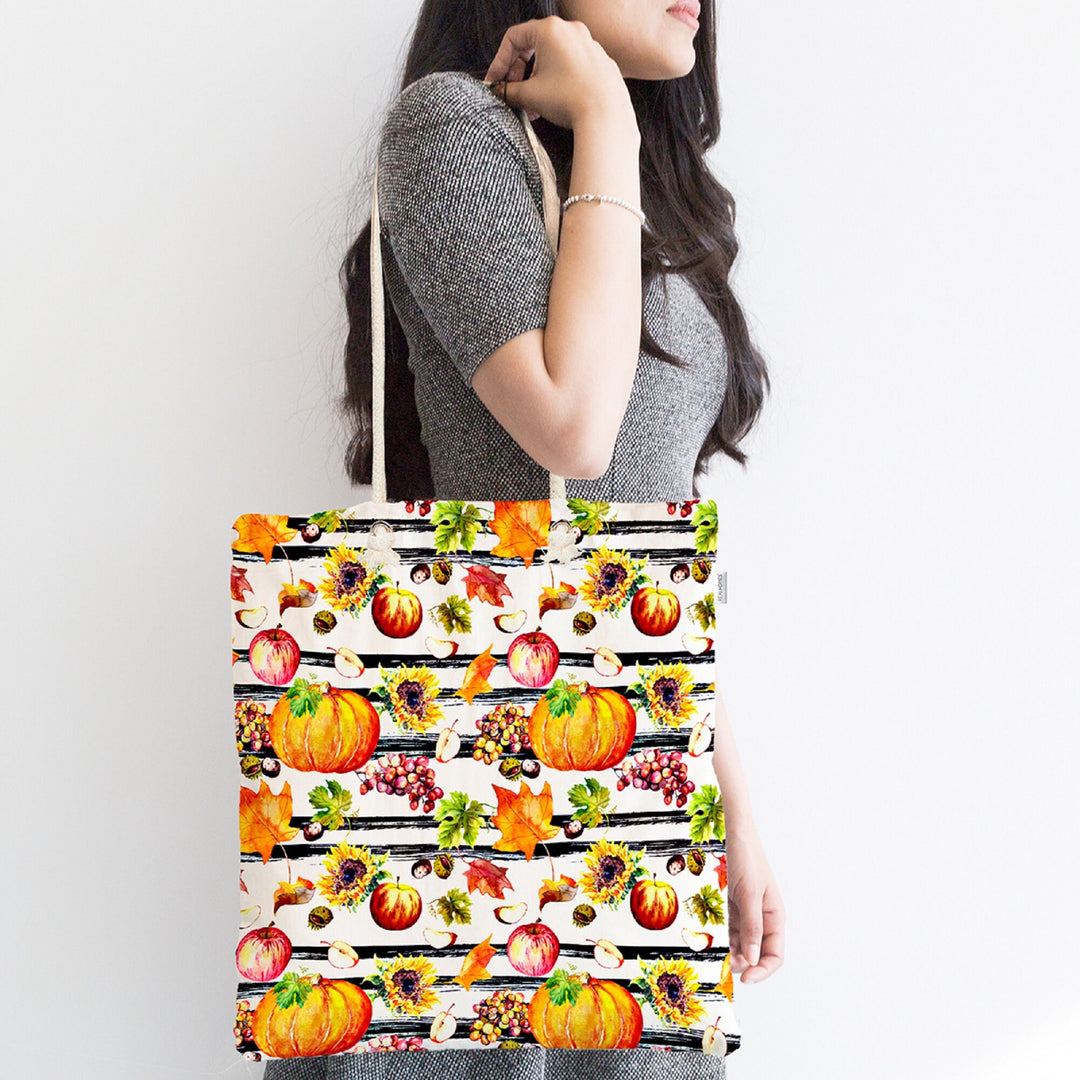 Pumpkins Design Shoulder Bag|Halloween Printed Tote Bag|Fall Trend Shoulder Purse|Handbag For Women|Reusable Shopping Bag|Grocery Market Bag