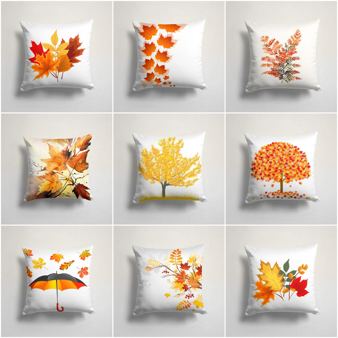 Fall Trend Pillow Cover|Autumn Cushion Case|Orange Leaves Throw Pillowtop|Decorative Cushion Case|Housewarming Farmhouse Outdoor Pillowcase