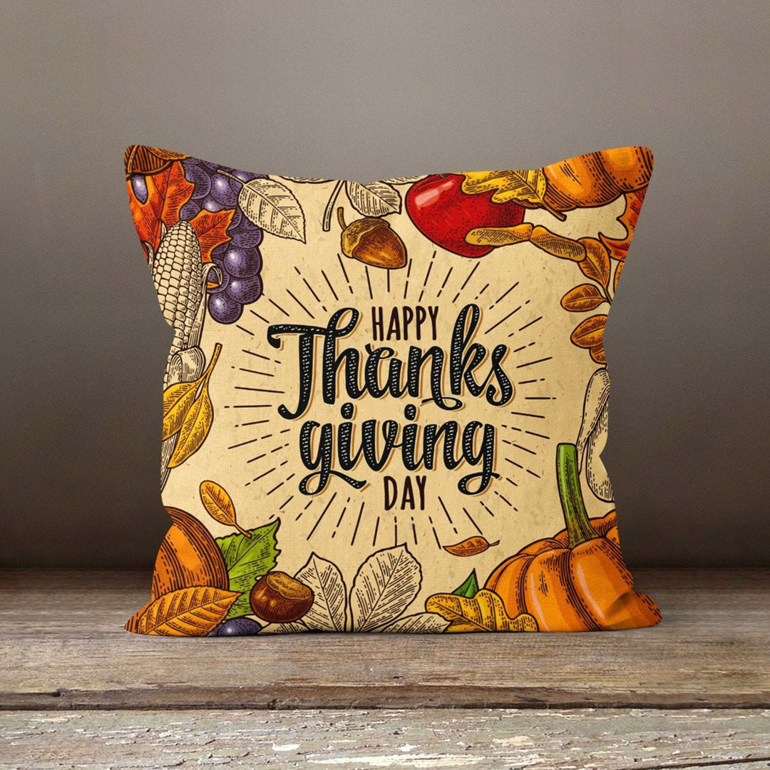 Thanksgiving Pillow Cover|Happy Thanksgiving Cushion|Fall Trend Cushion Case|Autumn Throw Pillow|Housewarming Blessing Themed Pillowtop