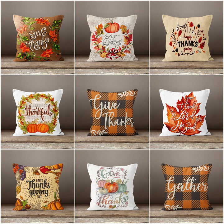Thanksgiving Pillow Cover|Happy Thanksgiving Cushion|Fall Trend Cushion Case|Autumn Throw Pillow|Housewarming Blessing Themed Pillowtop