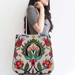 Belgian Tapestry Vintage Tote Bag|Gobelin Tapestry Shoulder Bag|Turkish Tulip Tile Pattern Bag|Gift Handbag For Women|Woven Large Purse