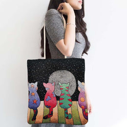 Gobelin Tapestry Shoulder Bag|Cute Cats Gift Handbag For Her|Woven Tapestry Fabric|Cat Print Tote Bag|Cat Lover Gift|Purse for Daily Use
