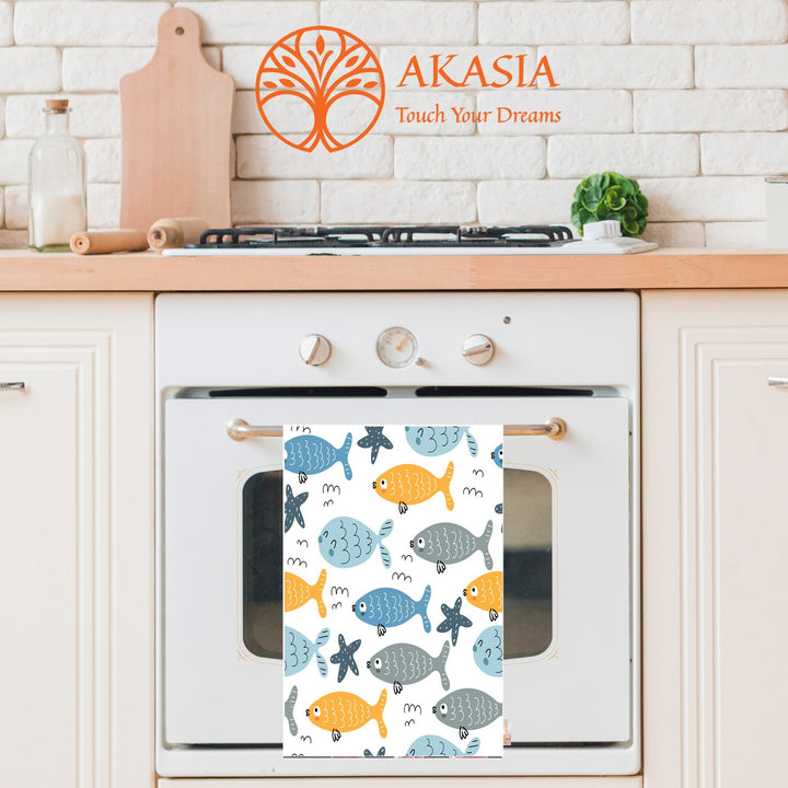 Fish Print Tea Towel|Nautical Hand Towel|Coastal Dishcloth|Shark Print Decor|Summer Dish Cloth|All-Purpose Rag|Cost-Effective Farmhouse Rag