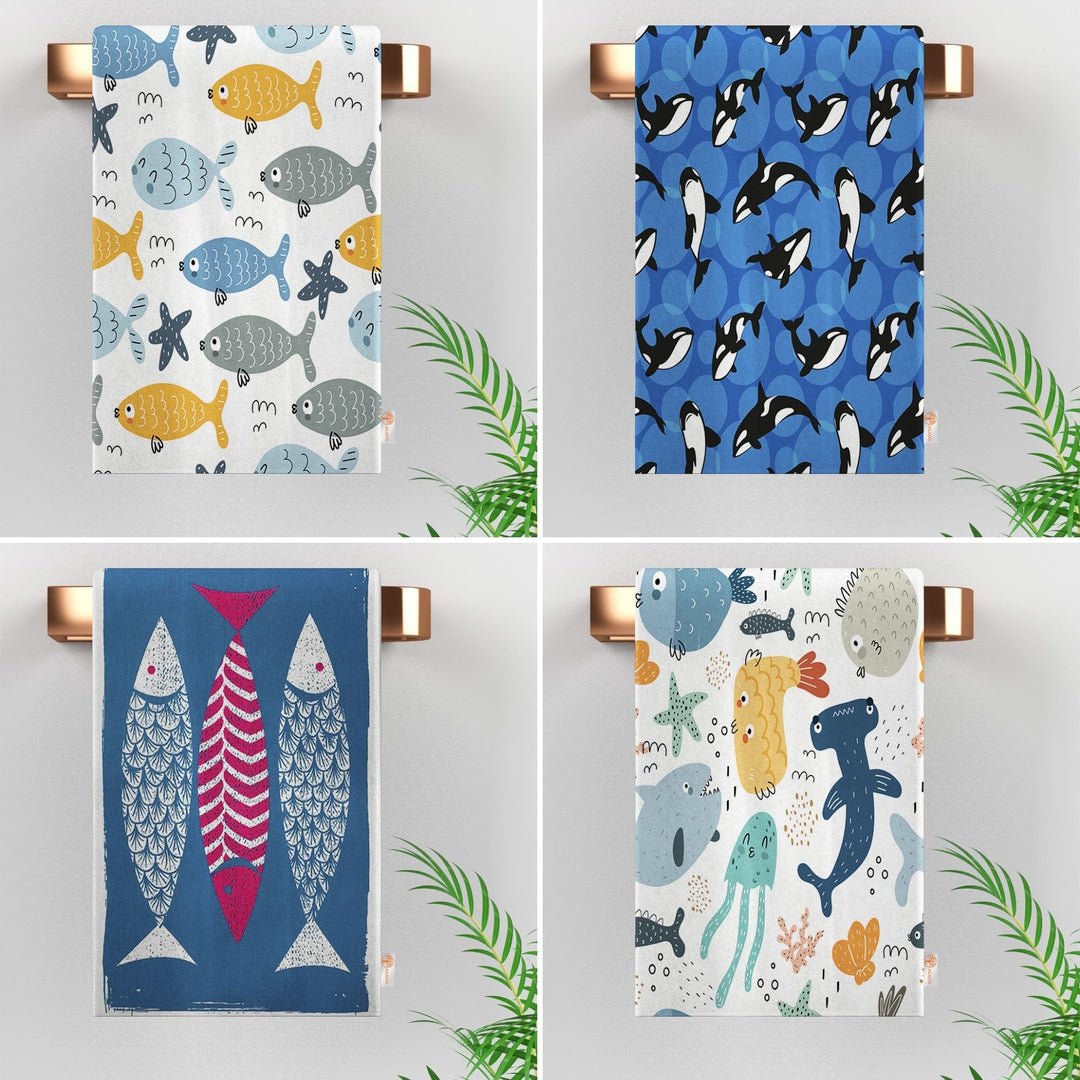 Fish Print Tea Towel|Nautical Hand Towel|Coastal Dishcloth|Shark Print Decor|Summer Dish Cloth|All-Purpose Rag|Cost-Effective Farmhouse Rag