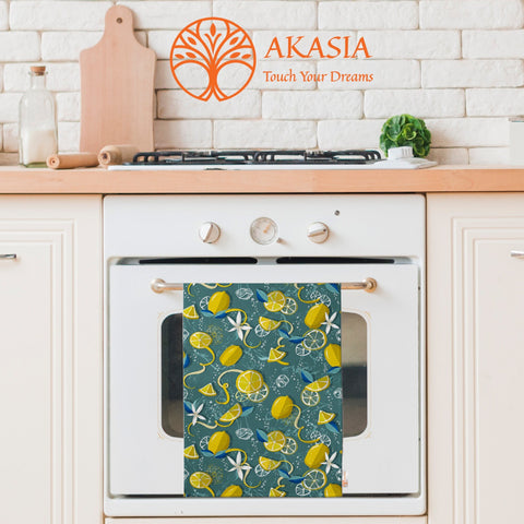 Lemon Print Towel|Eco-Friendly Rag|Fresh Citrus Towel|Kitchen Hand Towel|Cleaning Cloth|Dust Remover|Cost-Effective Rag|Farmhouse Dishcloth
