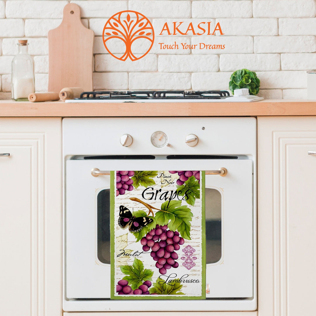 Fruit Kitchen Towel|Grape, Pear Print Towel|Peach Dishcloth|Apple Hand Towel|Eco-Friendly Rag|Dust Remover|Cleaning Cloth|Cost-Effective Rag