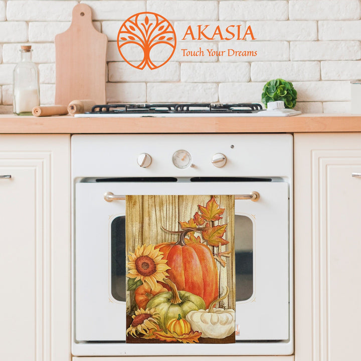 Fall Trend Tea Towel|Pumpkin Print Towel|Sunflower Dishcloth|Kitchen Cleaning Cloth|Dust Remover|Cost-Effective Rag|Thanksgiving Towel