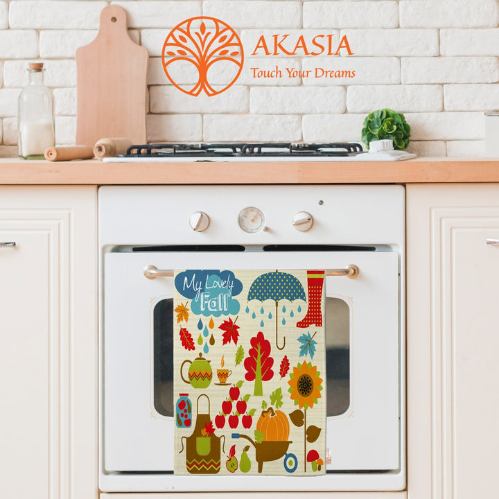 Fall Trend Tea Towel|Autumn Print Towel|Leaf Print Dishcloth|Thanksgiving Towel|Kitchen Cleaning Cloth|Dust Remover|Cost-Effective Rag