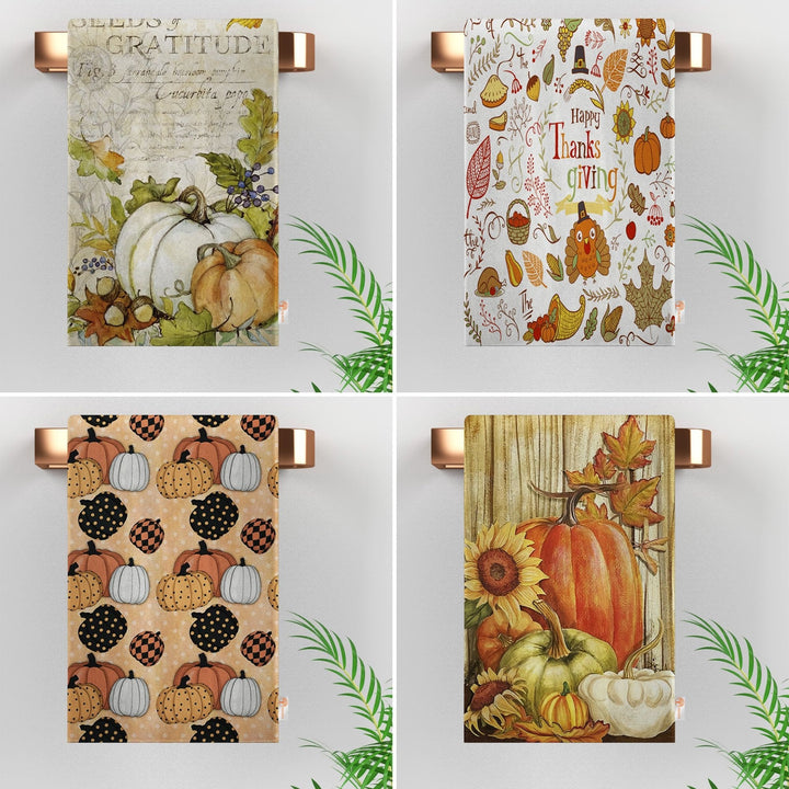 Fall Trend Tea Towel|Pumpkin Print Towel|Sunflower Dishcloth|Happy Thanksgiving Towel|Kitchen Cleaning Cloth|Dust Remover|Cost-Effective Rag