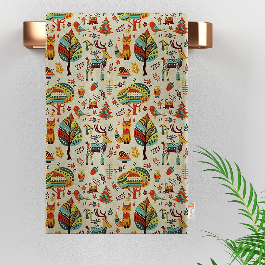 Fall Trend Tea Towel|Pumpkin Print Towel|Autumn Leaf Dishcloth|Thanksgiving Towel|Kitchen Cleaning Cloth|Fox Dust Remover|Cost-Effective Rag