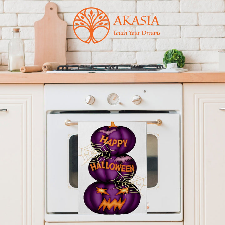 Halloween Tea Towel|Pumpkin and Black Cat Dish Towel|Happy Halloween Rag|Trick or Treat Dishcloth|Autumn Dust Remover and Cleaning Cloth
