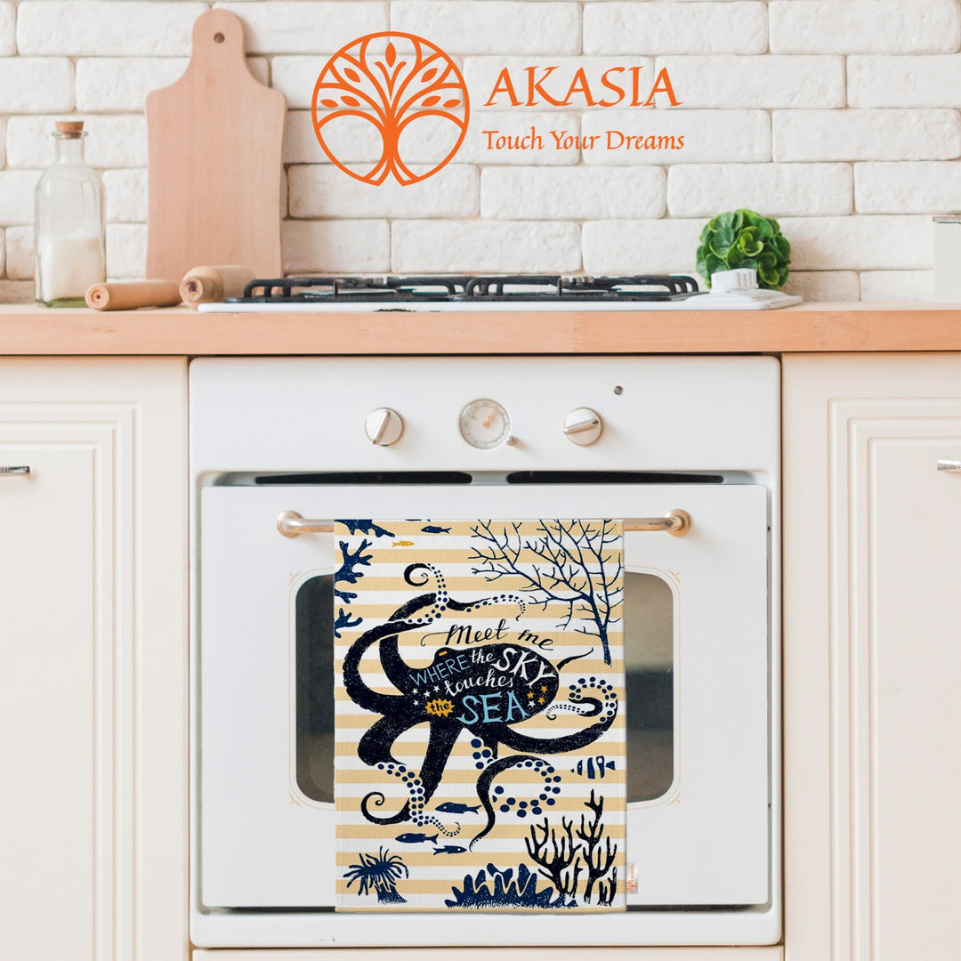 Nautical Hand Towel|Navy Anchor Kitchen Towel|Octopus Dishcloth|Soft Dust Remover|Housewarming Beach House All-Purpose Rag|Coastal Dishcloth