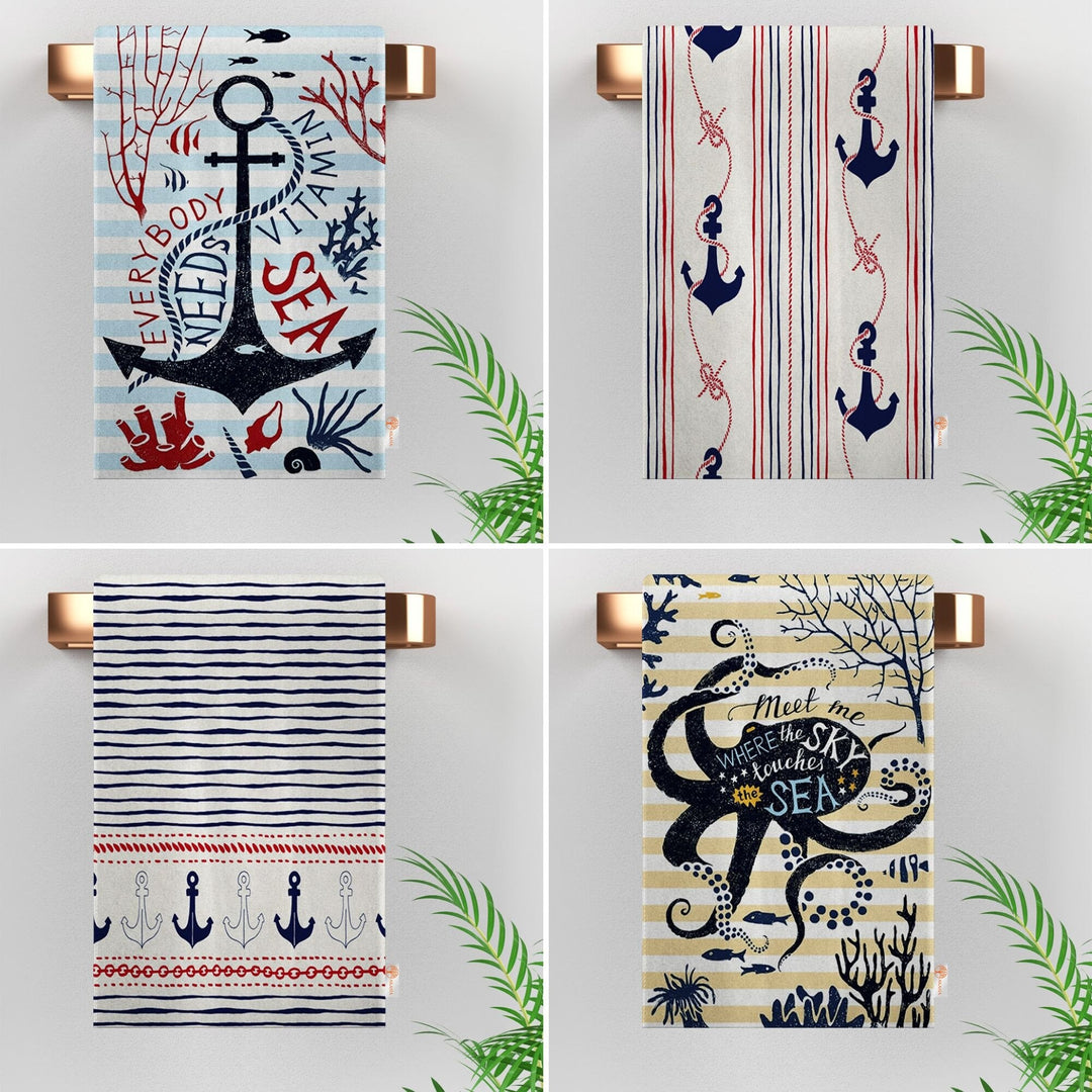 Nautical Hand Towel|Navy Anchor Kitchen Towel|Octopus Dishcloth|Soft Dust Remover|Housewarming Beach House All-Purpose Rag|Coastal Dishcloth