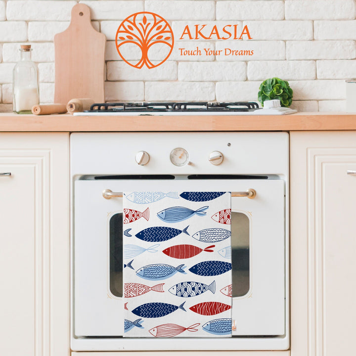 Fish Print Tea Towel|Coastal Dishcloth|Nautical Hand Towel|Beach House Decor|Summer Dish Cloth|All-Purpose Rag|Cost-Effective Farmhouse Rag