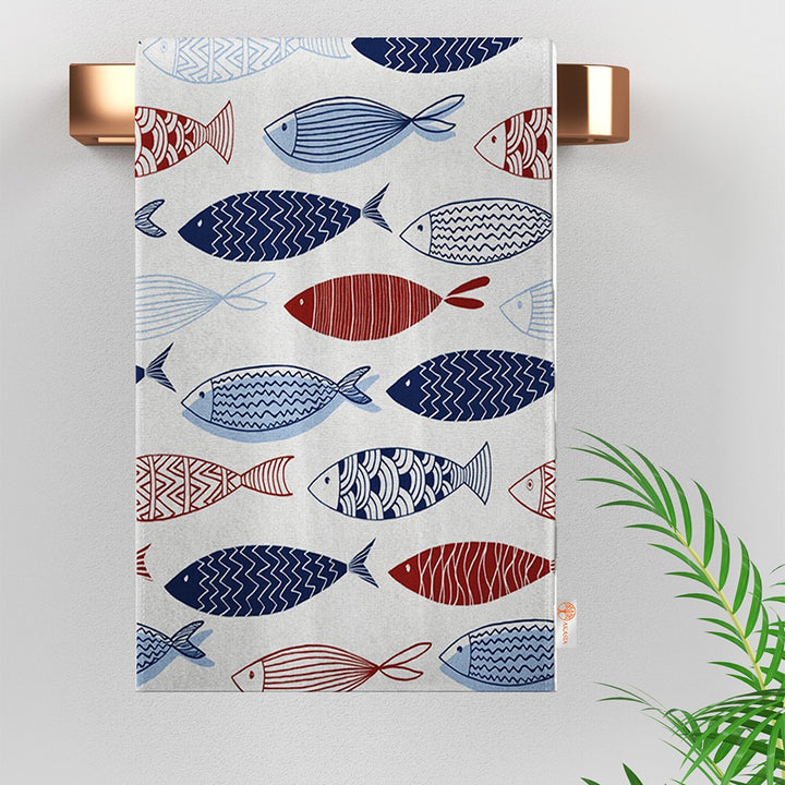 Fish Print Tea Towel|Coastal Dishcloth|Nautical Hand Towel|Beach House Decor|Summer Dish Cloth|All-Purpose Rag|Cost-Effective Farmhouse Rag