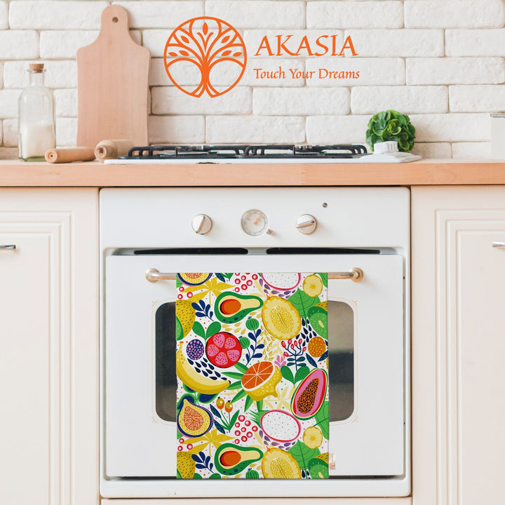 Fruit Kitchen Towel|Fig, Apple Print Towel|Floral Dishcloth|Pomegranate Tea Towel|Eco-Friendly Rag|Soft Dust Remover|Cost-Effective Rag