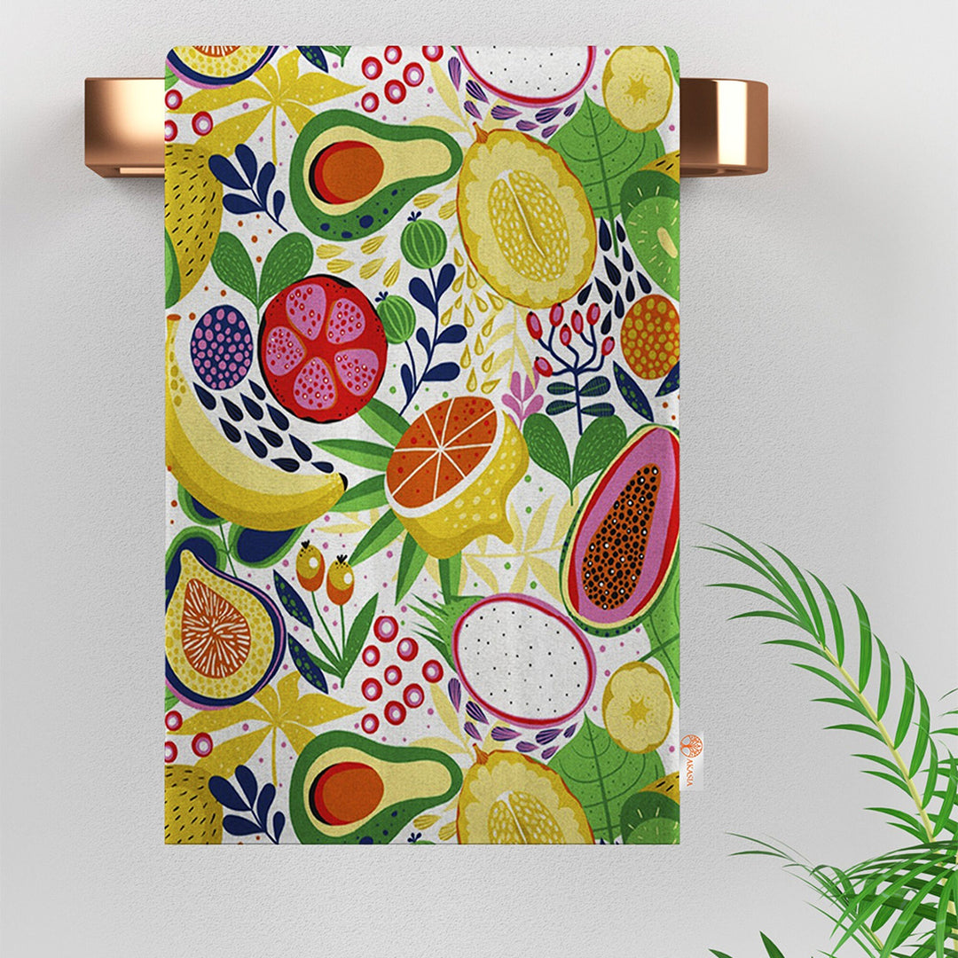 Fruit Kitchen Towel|Fig, Apple Print Towel|Floral Dishcloth|Pomegranate Tea Towel|Eco-Friendly Rag|Soft Dust Remover|Cost-Effective Rag