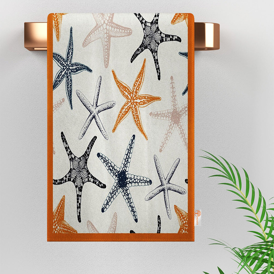 Starfish Tea Towel|Coastal Dishcloth|Nautical Hand Towel|Beach House Decor|Oyster Dish Cloth|All-Purpose Rag|Sea Collection Print Rag