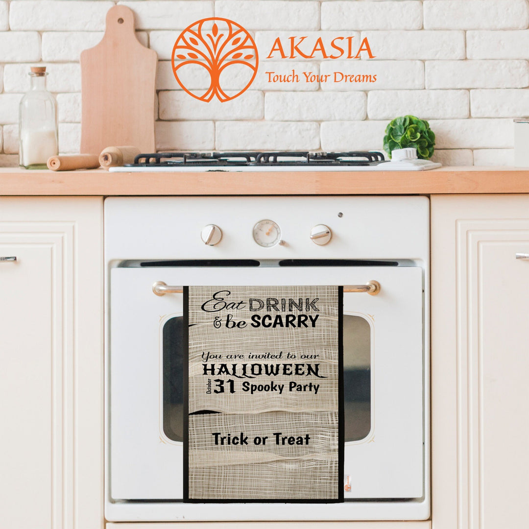 Happy Halloween Tea Towel|Eat Drink Be Scary Towel|Trick or Treat Towel|Bat Print Dishcloth|Dust Remover|Cost-Effective Thanksgiving Towel