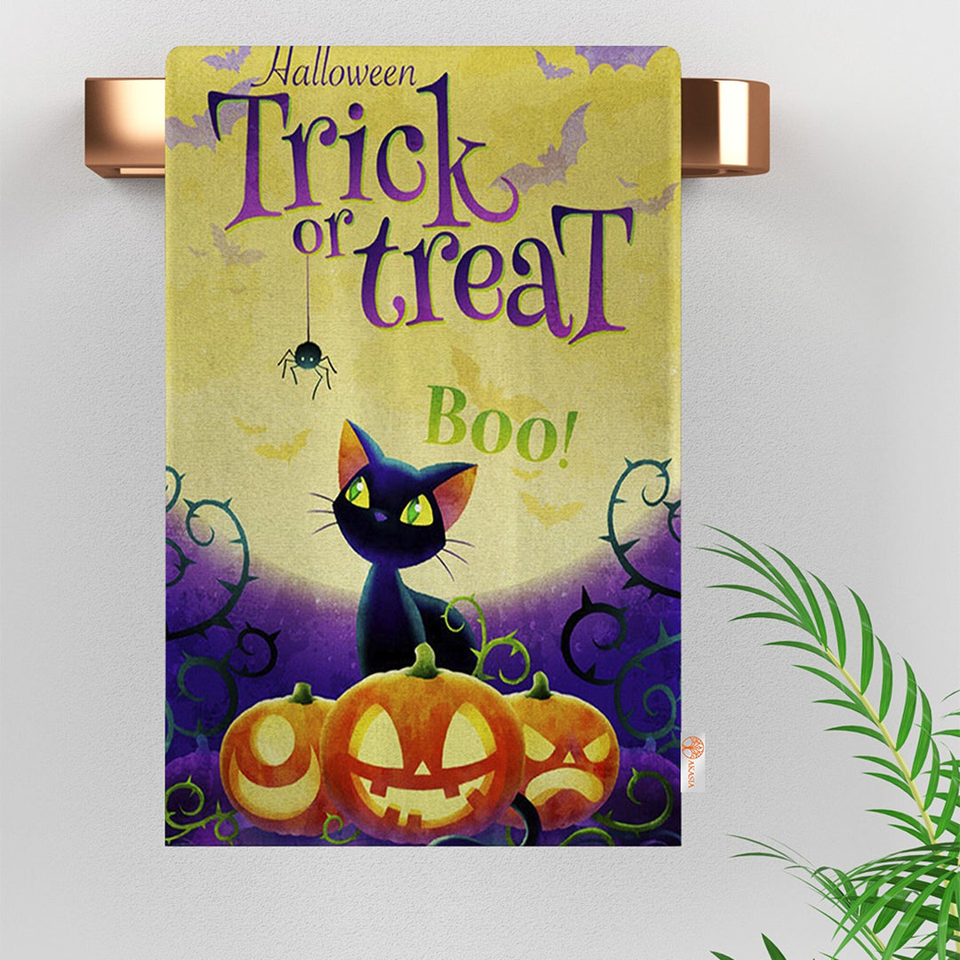 Halloween Tea Towel|Carved Pumpkin Towel|Ghost Print Towel|Trick or Treat Dishcloth|Spider Dust Remover|Fall Cleaning Cloth|Scary Home Decor