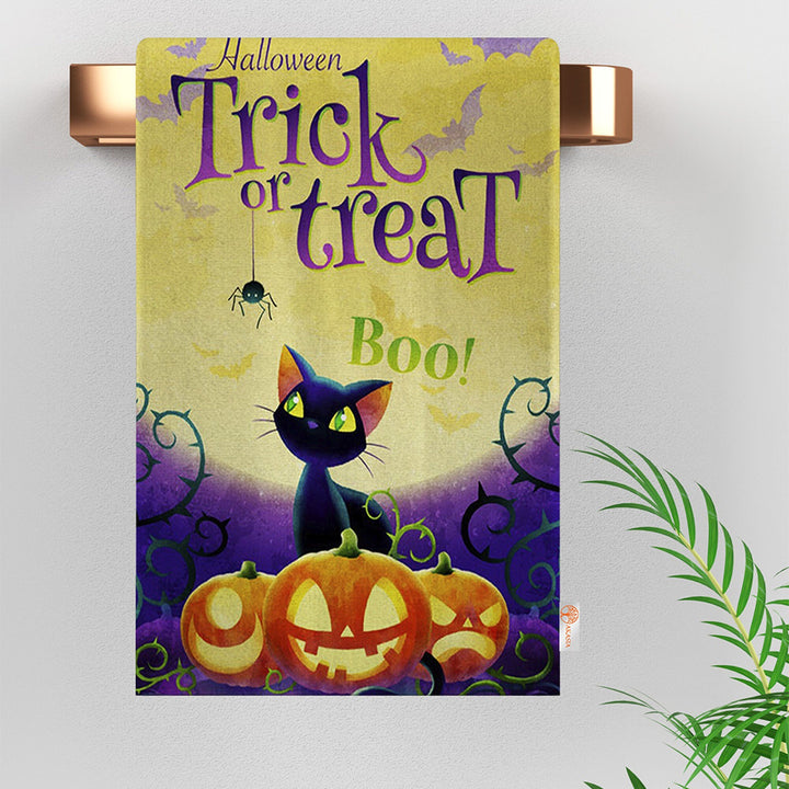Halloween Tea Towel|Carved Pumpkin Towel|Ghost Print Towel|Trick or Treat Dishcloth|Spider Dust Remover|Fall Cleaning Cloth|Scary Home Decor