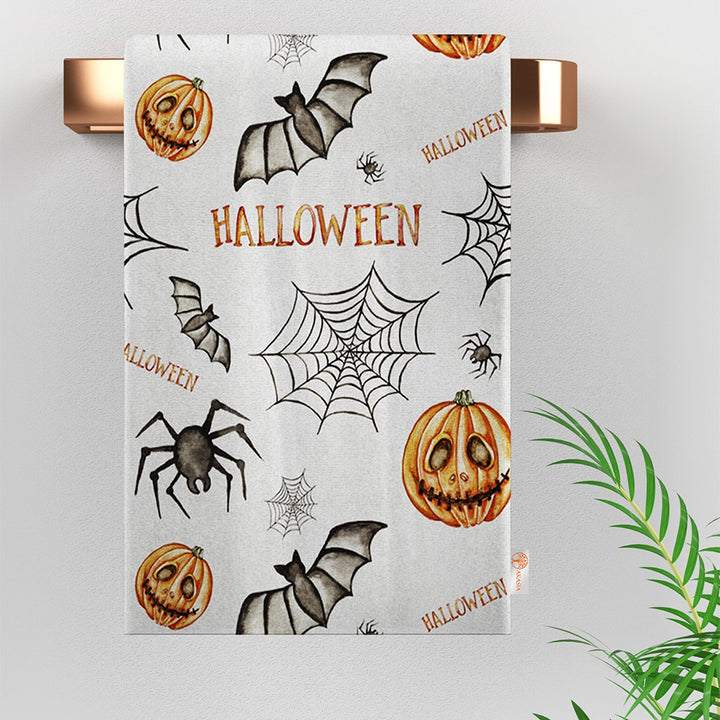 Halloween Tea Towel|Carved Pumpkin Towel|Ghost Print Towel|Trick or Treat Dishcloth|Spider Dust Remover|Fall Cleaning Cloth|Scary Home Decor