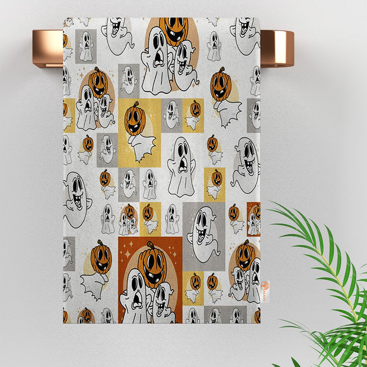 Halloween Tea Towel|Carved Pumpkin Towel|Ghost Print Towel|Trick or Treat Dishcloth|Spider Dust Remover|Fall Cleaning Cloth|Scary Home Decor