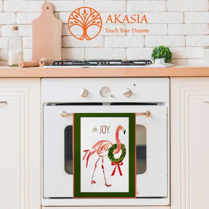 Flamingo Tea Towel|Flamingo Dish Cloth|Bird Print Dishcloth|Santa Flamingo Towel|Oh Joy Print Towel|Decorative All-Purpose Rag|Dust Remover