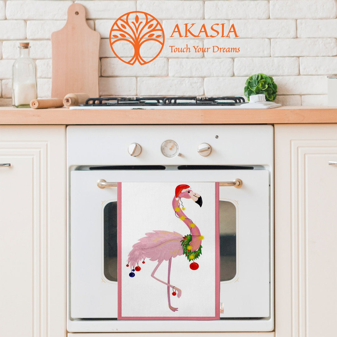 Flamingo Tea Towel|Flamingo Dish Cloth|Bird Print Dishcloth|Santa Flamingo Towel|Oh Joy Print Towel|Decorative All-Purpose Rag|Dust Remover