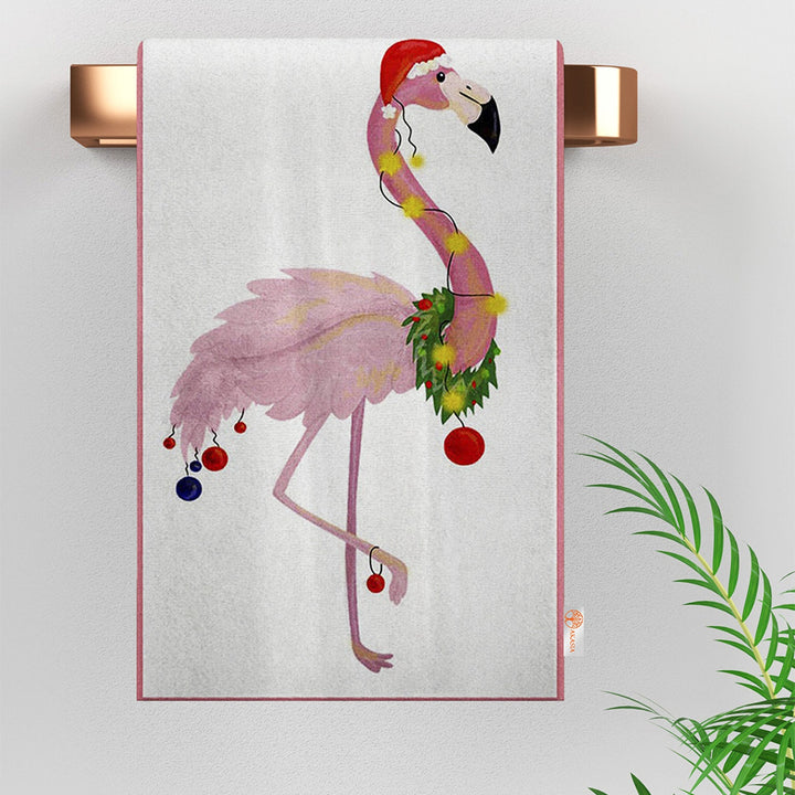 Flamingo Tea Towel|Flamingo Dish Cloth|Bird Print Dishcloth|Santa Flamingo Towel|Oh Joy Print Towel|Decorative All-Purpose Rag|Dust Remover
