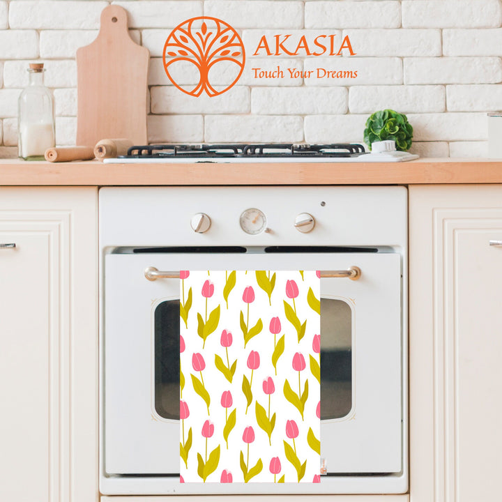 Floral Dishcloth|Leaf Print Tea Towel|Tulip Dish Cloth|Eco-Friendly Towel|Cost-Effective Rag|Gift For Her|Soft Cleaning Cloth|Flower Towel