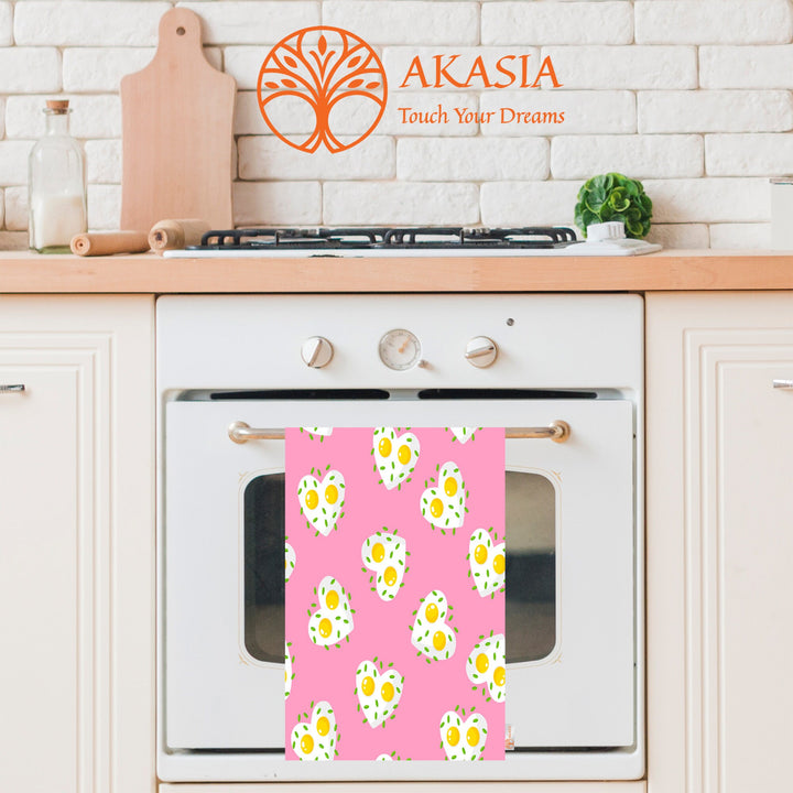 Valentine Dish Towel|Fried Egg Dish Cloth|Heart Donut Print Towel|Heart Shaped Fried Egg Print Hand Towel|All-Purpose Rag|Cost-Effective Rag