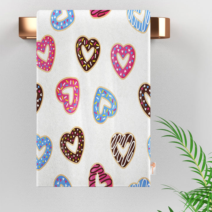 Valentine Dish Towel|Fried Egg Dish Cloth|Heart Donut Print Towel|Heart Shaped Fried Egg Print Hand Towel|All-Purpose Rag|Cost-Effective Rag