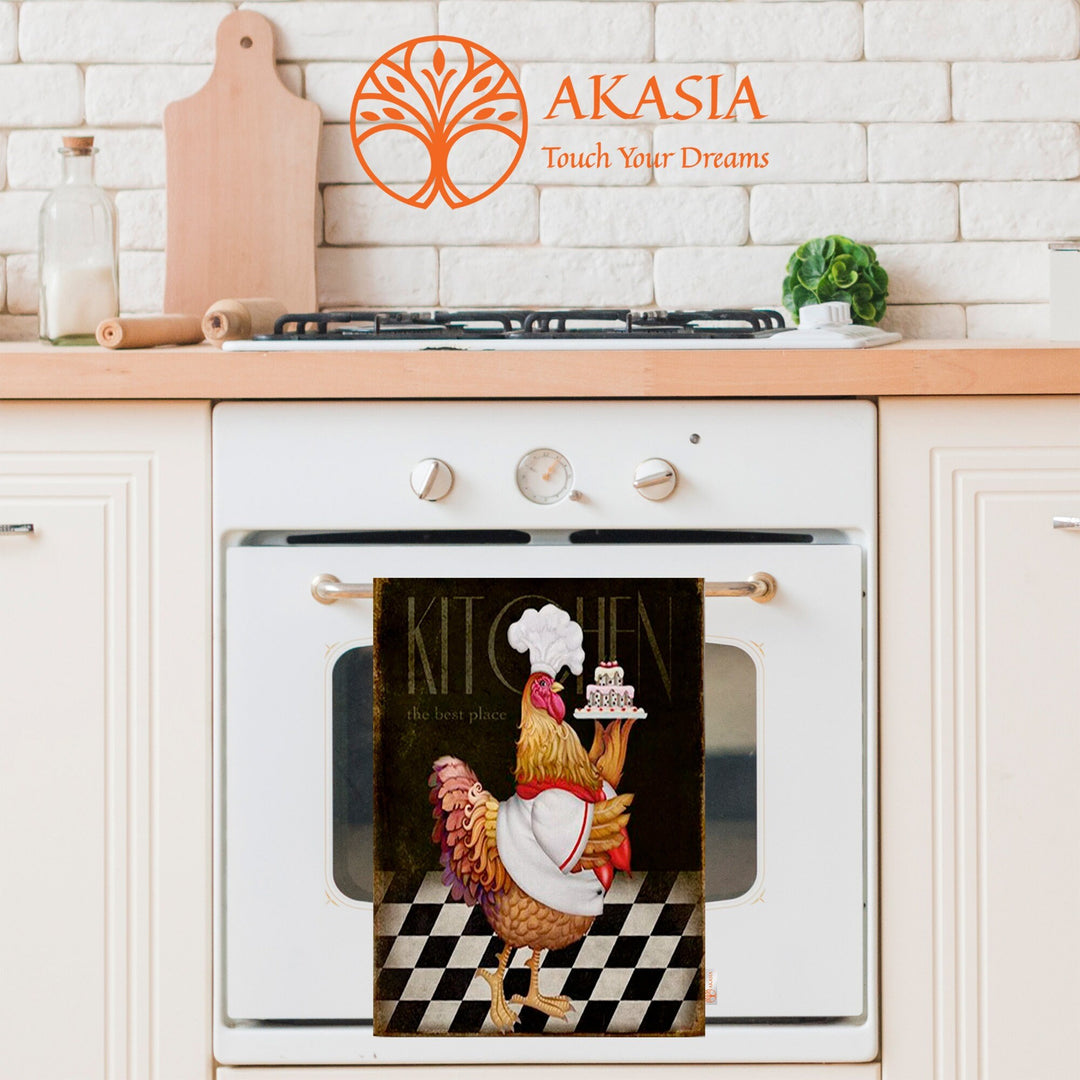 Kitchen Dish Towel|My Kitchen is Always Open|Cockerel Dishcloth|Decorative Tea Towel|All-Purpose Rag|Cleaning Cloth|Cost-Effective Rag